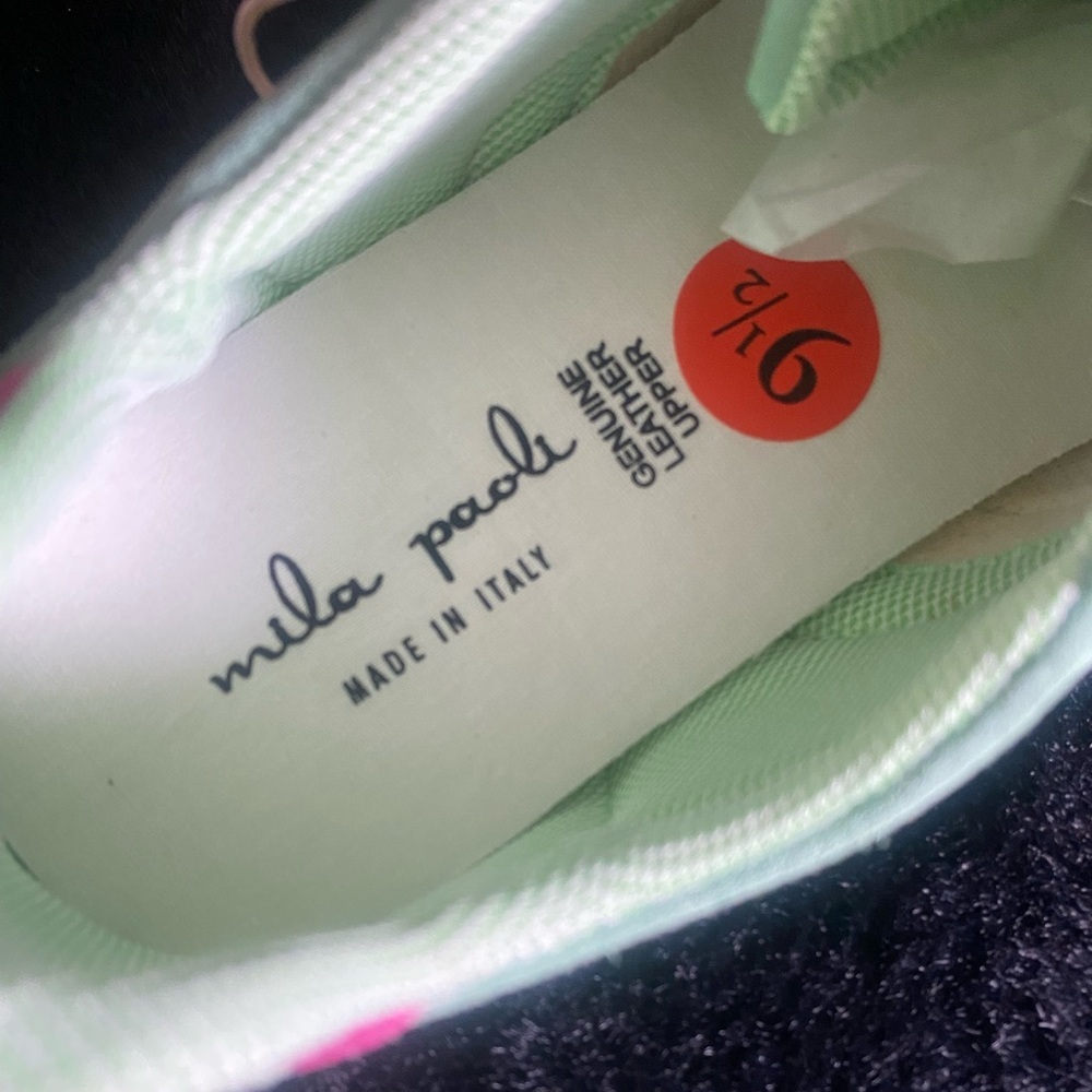 Mila Paoli mint green & hot pink suede leather casual sneakers Italy 41 9.5 US - Picture 4 of 6